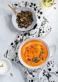 Vegan tomato soup with seeds
