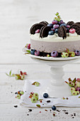 Blueberry and yoghurt cake with chocolate biscuits