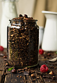 Granola with chocolate in a storage jar