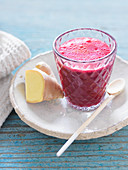 A beetroot smoothie with banana and ginger