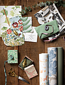Various samples of wallpaper and fabrics