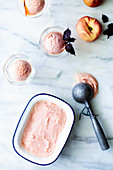 Peach sorbet with shiso