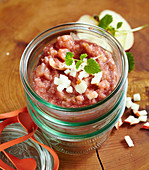 Homemade fig and apple chutney in a glass