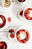 Buttermilk panna cotta in strawberry consomme