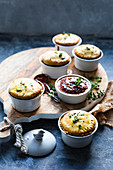Duck and lentil pies with tomato dip