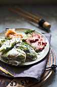 Rice paper wraps with ginger and cranberry hummus