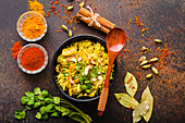 Spicy biryani with chicken and nuts