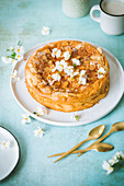 Rice pudding cake with floral decorations