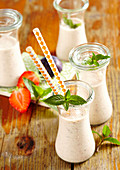 Plum strawberry milkshake with vanilla and yoghurt