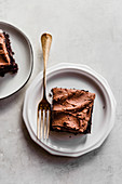 Slice of chocolate cake, chocolate buttercream frosting