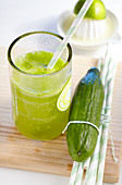 Homemade green cucumber and lime lemonade