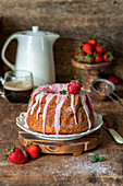 Strawberry cake with strawberry glaze