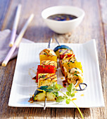 Grilled oriental vegetable and tofu skewers with a soya marinade
