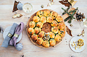 Pull apart bread with garlic and herbs for Christmas