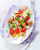 Panzarella with cheese, tomatoes and onions (Italy)