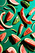 Flatlay with slices of watermelon