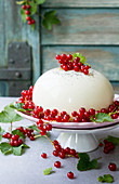 Panna cotta dome cake with redcurrants