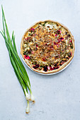 Vegetarian quiche with betroot greens and cheese