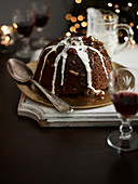 Christmas pudding with sticky fudge sauce