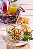 Quinoa salad in a jar for a picnic