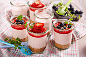Fruity cheesecake in jars to take away