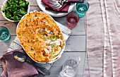 Fish pie with shrimp and leek