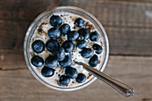 Delicious breakfast bowl with blueberries