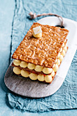 A millefeuille with vanilla cream and Alchermes sponge