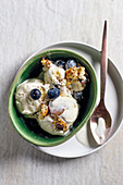 Chocolate chip muffin ice cream with blueberries