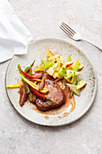 Fiery beef fillet with a celery and apple salad