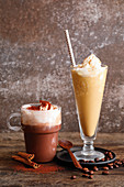 Hot chocolate and iced coffee with cardamom