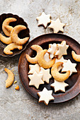 Cinnamon stars and vanilla crescent biscuits