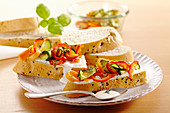 Flatbread with grilled vegetables and mayonnaise cream