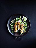 Kingfish skewers with borlotti bean and celery heart salad