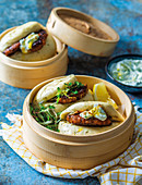 Pilchard fishcakes with steamed garlic buns
