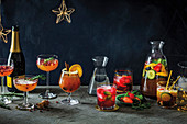 Christmas drinks - Rum cocktails, Prosecco with grapefruit, Berry and gin iced tea, Pimm's Punch