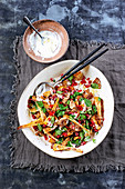 Fattoush with roasted root vegetables and yogurt