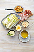 Baden-style asparagus with a trio of sauces and ham