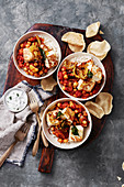 Paneer with curried chickpea braise