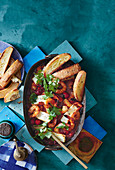 Spiced baked prawns and feta with toasted pide