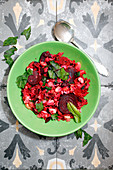 Beetroot risotto with white beans