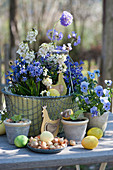 Small Easter decoration with squill, wallflower, horned violet, and primrose