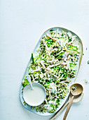 Shredded green chicken salad ith bulghar
