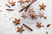Star shaped gingerbread cookies with dusted sugar