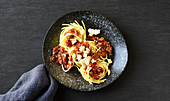 Pasta with data and bacon arrabiata