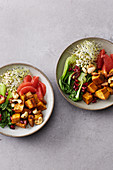 Sweet potato bowl with bean sprouts and nuts