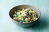Almond and bean risotto with ham