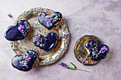 Lemon hearts with lavender flowers and coconut