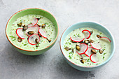 Cold cucumber soup with buttermilk and radishes