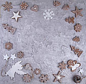Various gingerbread cookies arranged in a border